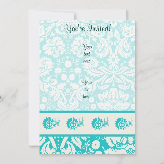 Teal Treble Clef Invitation (Front)