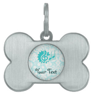 Teal Treble Clef Pet Name Tag