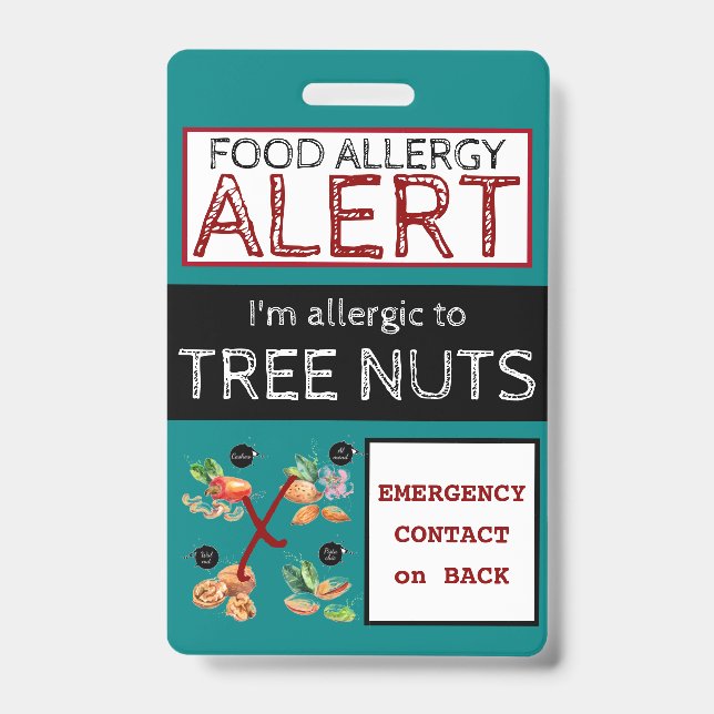 Teal Tree Nut Food Allergy Alert Label Badge (Front)