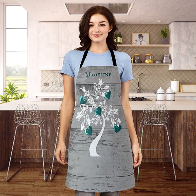 Teal Tree of Hearts Personalized Apron (Teal Tree of Hearts Personalized Apron)