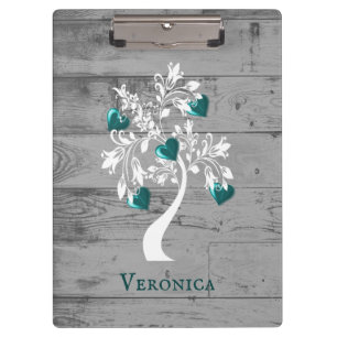 Teal Tree of Hearts Personalized Clipboard