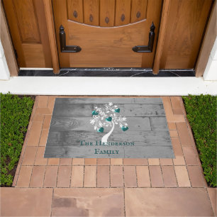 Teal Tree of Hearts Personalized Doormat