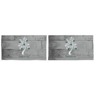 Teal Tree of Hearts Personalized Pillow Case