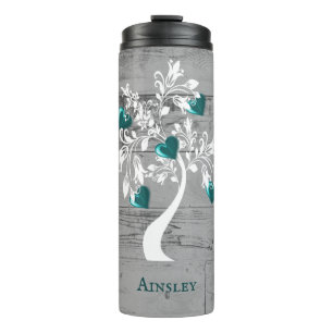 Teal Tree of Hearts Personalized Thermal Tumbler