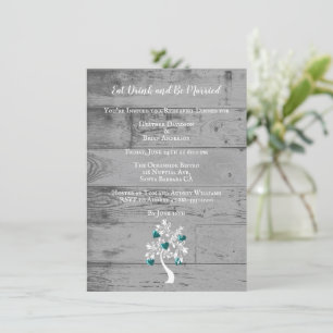 Teal Tree of Hearts Wedding Rehearsal Dinner Invitation