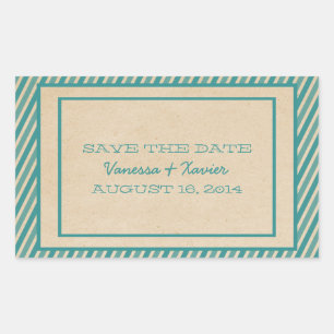 Teal Trendy Stripes Save the Date Stickers