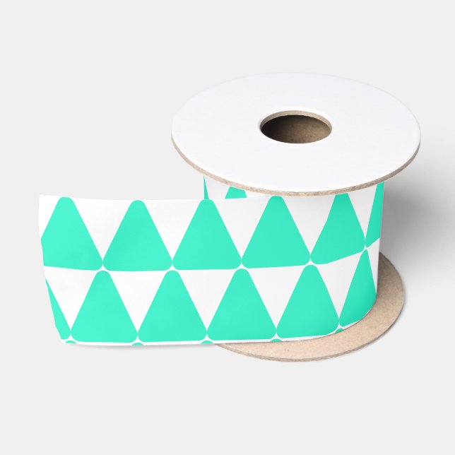 Teal triangles on white pattern satin ribbon (Spool)