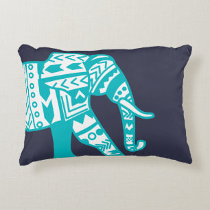 Teal Tribal Elephant Custom Decorative Pillow