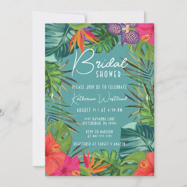 Teal Tropical Bridal Shower Invitation (Front)
