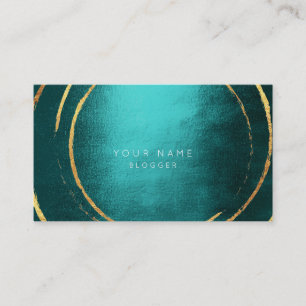 Teal Tropical Geometric Golden Foil Circles Black Business Card