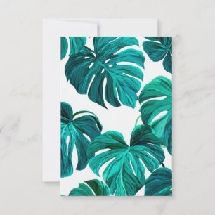 Teal Tropical Monstera Leaf Seamless Pattern Art RSVP Card