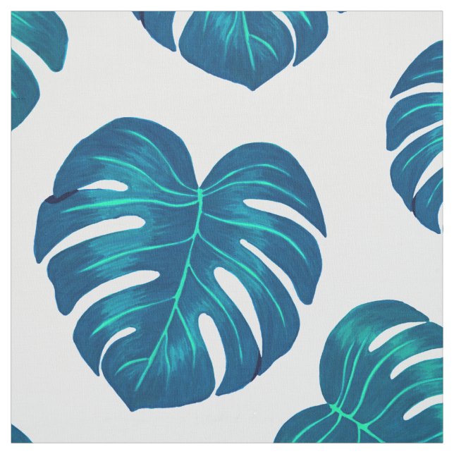 Teal Tropical Monstera Leaves Pattern Fabric (Swatch)