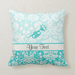 Teal Trumpet Throw Pillow