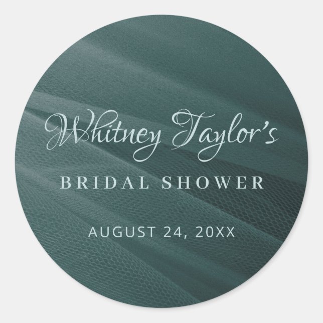 Teal Tulle Texture Classic Round Sticker (Front)