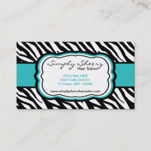 Teal Turquois Zebra Print Hair Salon Business Card
