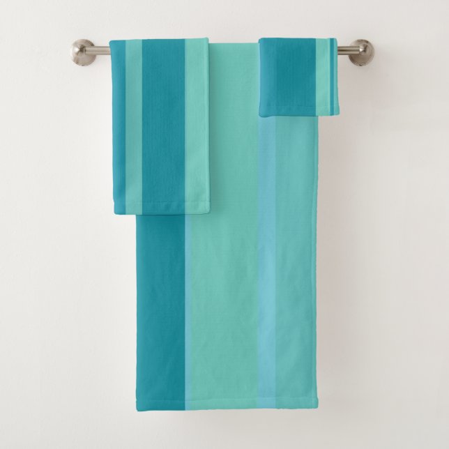 Teal Turquoise and Aqua Stripes Bath Towel Set (Insitu)