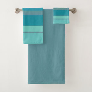 Teal Turquoise and Aqua Stripes Bath Towel Set