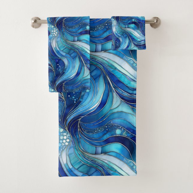 Teal, Turquoise, and Blue Towel Set (Insitu)