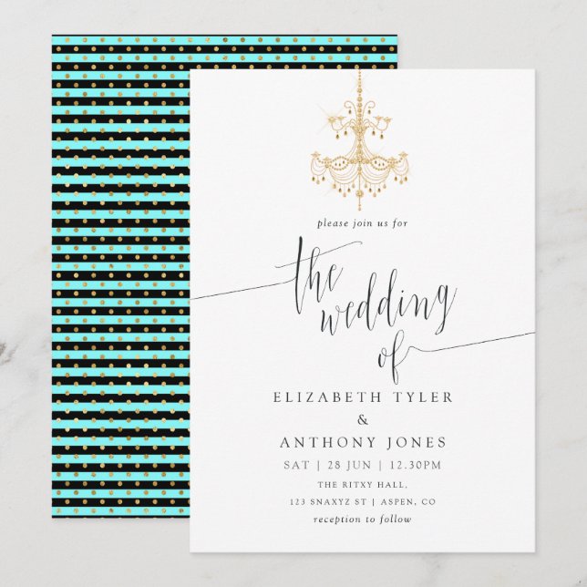 Teal - Turquoise and Gold Chic Paris Wedding Invitation (Front/Back)