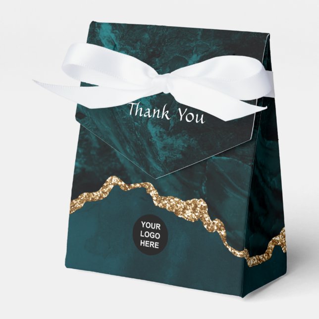 Teal - Turquoise and Gold Geode Agate Corporate Favor Box (Front Side)
