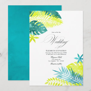 Teal - Turquoise and Lemon Tropical Wedding Invitation
