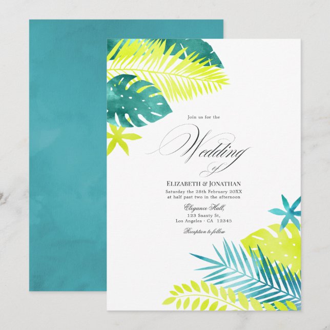 Teal - Turquoise and Lemon Tropical Wedding Invitation (Front/Back)