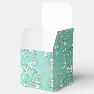 Teal Turquoise and White Fancy Damask Favor Box