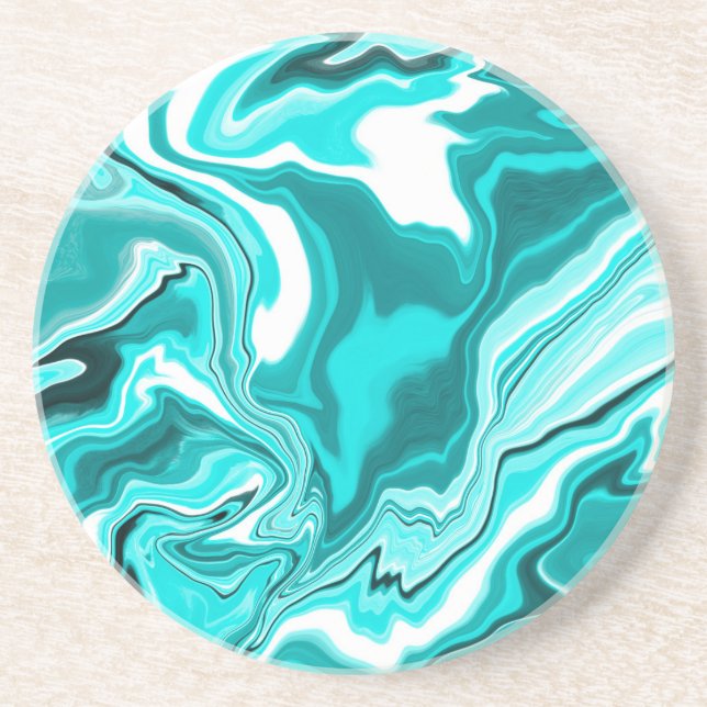 Teal, Turquoise and White Marble   Coaster (Front)