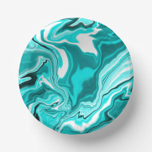 Teal, Turquoise and White Marble Paper Plate