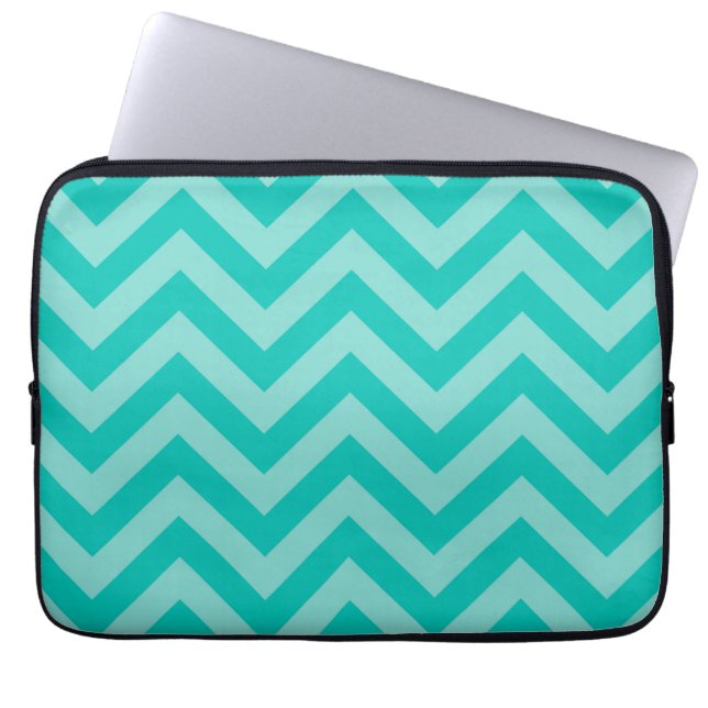 Teal Turquoise Aqua Large Chevron ZigZag Pattern Laptop Sleeve (Front)