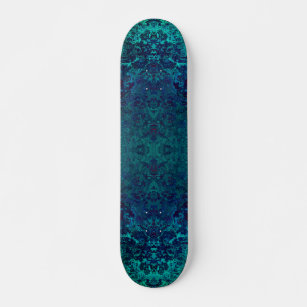 Teal Turquoise Black Abstract Design Skateboard