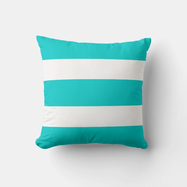 Teal Turquoise Blue Striped Beach Summer Outdoors  Throw Pillow (Front)