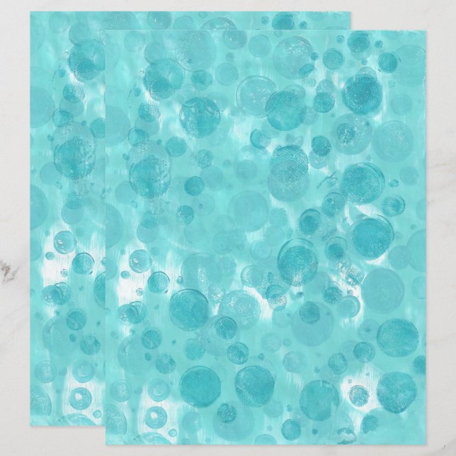 Teal Turquoise Bubbles on White Scrapbook Paper (Front/Back)