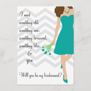 Teal Turquoise Chevron Will You Be My Bridesmaid Invitation
