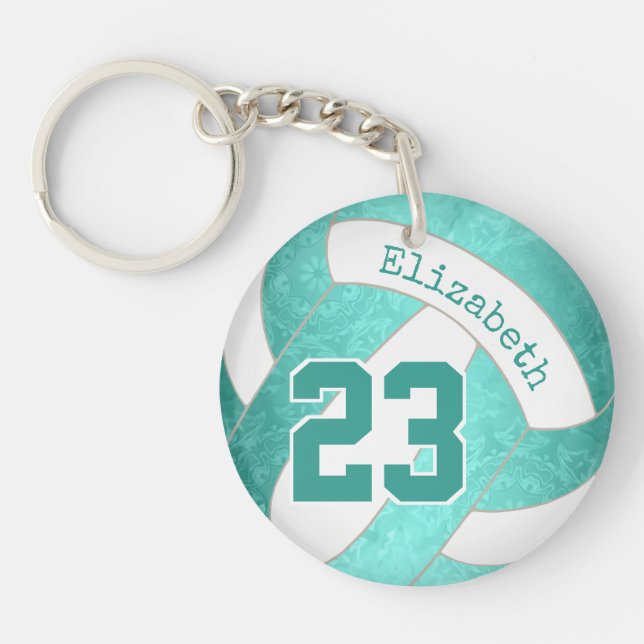 teal turquoise colourful girly volleyball keychain (Front)
