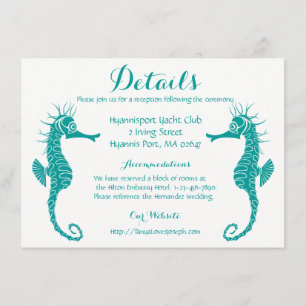 Teal Turquoise Details Seahorse Beach Wedding Enclosure Card