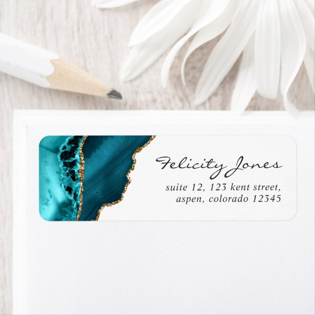 Teal - Turquoise et Géode d'agate en or Label (En situation)