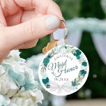 Teal Turquoise Floral Wreath Maid of Honour Weddin Keychain<br><div class="desc">This keychain is designed as a thank you gift for the Maid of Honour at your wedding. The elegant boho chic design a rustic hand painted watercolor design with a wreath of roses and flowers in shades of teal, turquoise, aqua, and cyan. The text is written in elegant script letters,...</div>