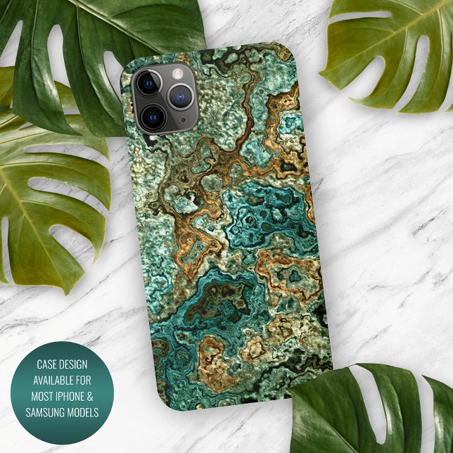 Teal Turquoise Gold Brown Minerals Marble Art iPhone Case (Creator Uploaded)