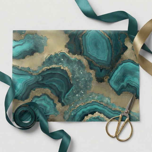 Teal Turquoise Gold Glitter Agate Geode Marble Tissue Paper (Creator Uploaded)