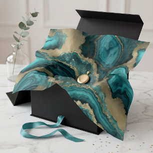 Teal Turquoise Gold Glitter Agate Geode Marble Tissue Paper