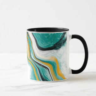 Teal, Turquoise, Gold, White Marble Fluid Art Mug