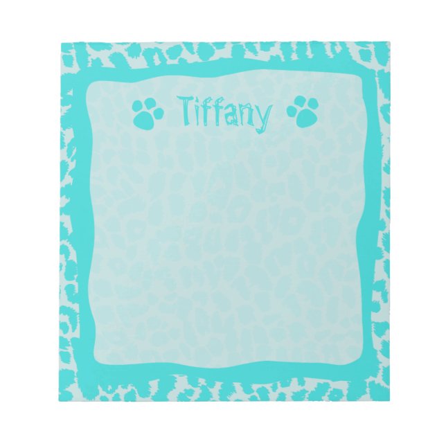 Teal Turquoise Leopard Cheetah Animal Notepad (Front)