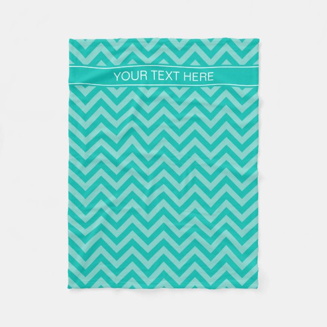 Teal Turquoise LG Chevron Teal Name Monogram Fleece Blanket (Front)