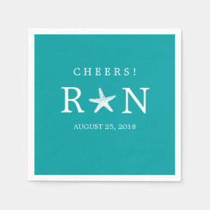 Teal Turquoise Monogram Starfish   Wedding Napkin