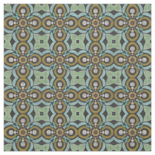 Teal Turquoise Ochre Retro Nouveau Deco Pattern Fabric