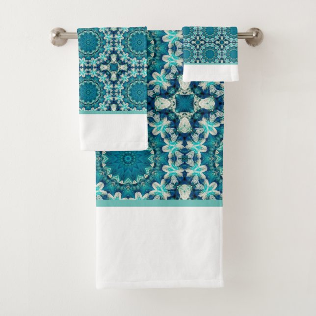 Teal Turquoise patterned  Bath Towel Set (Insitu)