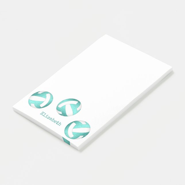 teal turquoise personalized girls volleyball post-it notes (Angled)