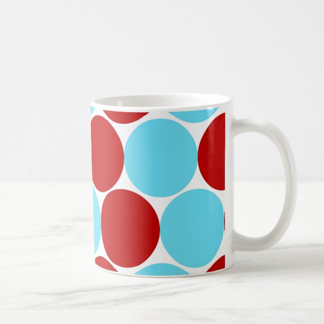 Teal Turquoise Red Big Polka Dots Pattern Gifts Coffee Mug (Right)