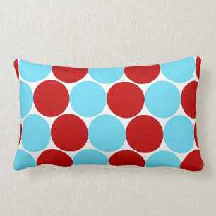 Teal Turquoise Red Big Polka Dots Pattern Gifts Lumbar Pillow